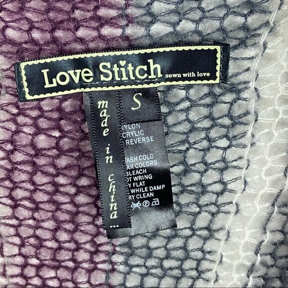 Love Stitch‎ Mohair Pink Grey Blue Striped Open Knit Cardigan Sweater Size Small - Picture 3 of 12